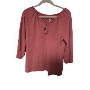 Women's Large Dusty Rose Blouse Tie 3/4 GorpCore OfficeChic Casual CottageCore